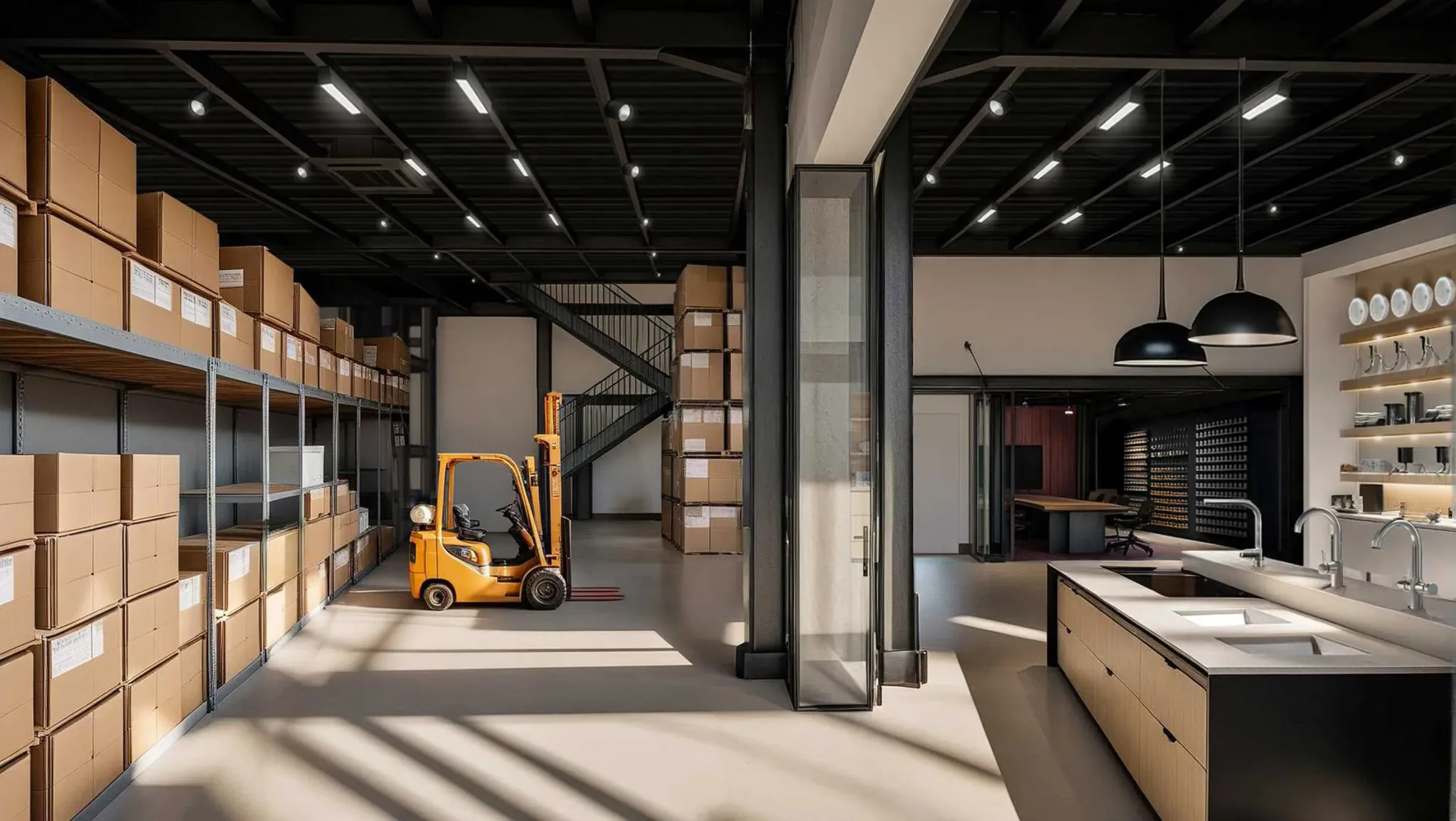 Ground floor storage and showroom