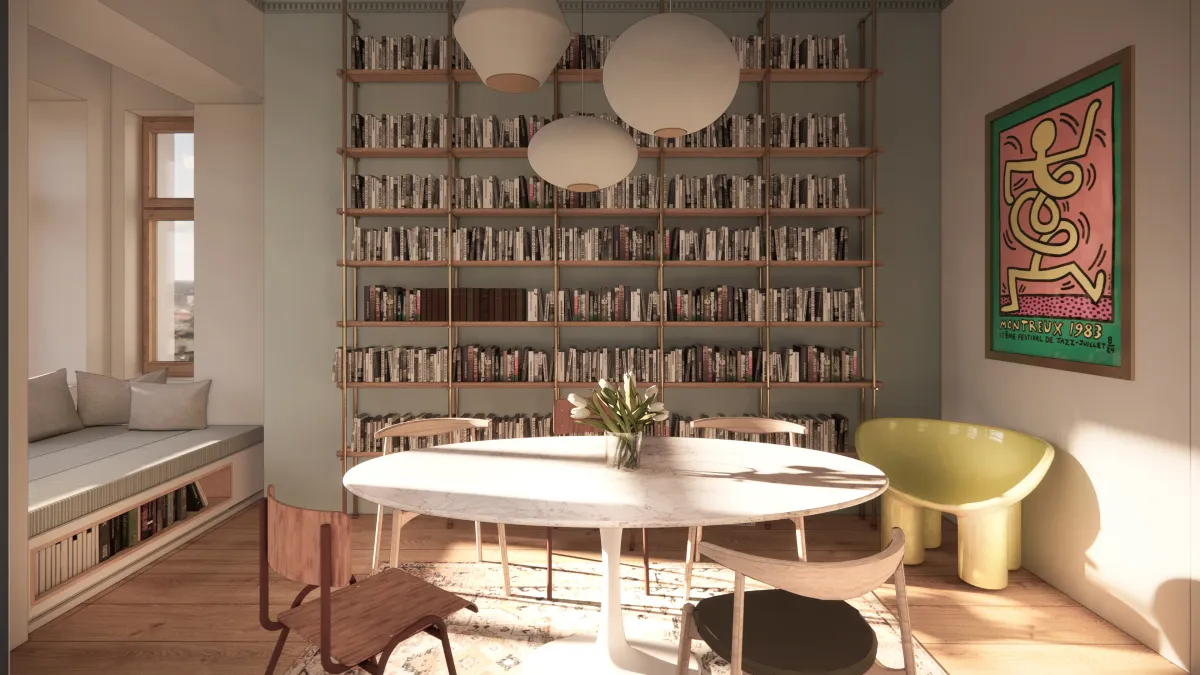 Dining and library area
