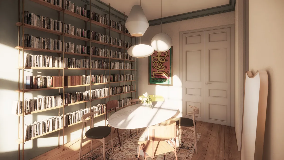 Dining and library area